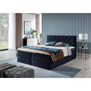 Bettgestell IVANA 4 (180 x 220 cm) – Dunkelblau + GRATIS Matratzenauflage - Blau