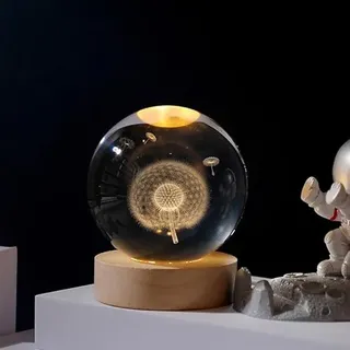ACAREY Weihnachtsdeko LED Herbstdeko Pusteblume Dekoleuchte Kristallkugel Kristall Figure, Holz Deko Figuren Personalisiertes Geschenk für Frauen und Männer Geschenkidee Zu Weihnachten, Geburtstag