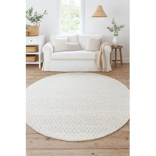 MY-RUG handgewebter Wollteppich rund 150 cm aus gewalkter Schurwolle | weicher Teppich aus Wolle | Wohnzimmerteppich, Naturteppich, Wendeteppich, robust & pflegeleicht | Nordic Wool Natur Weiß