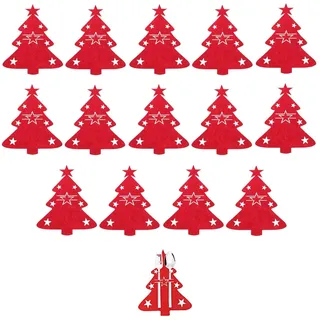 14er Set WeihnachtsBestecktaschen aus Filz,Rote Besteckhalter Weihnachten,Fes...