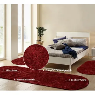 Bruno Banani Hochflor-Bettumrandung Dana Teppich, Kundenliebling, Höhe 30 mm, (3-tlg), unifarben, Mikrofaser, pflegeleicht, Bettvorleger, Schlafzimmer rot
