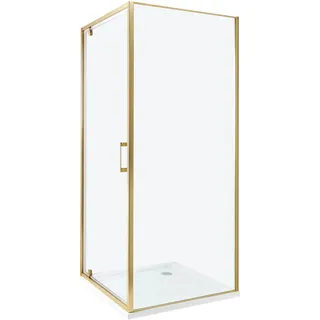 Beliani Duschkabine mit Einzeltür 80 x 185 cm Transparent/Gold