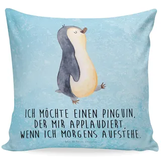 Mr. & Mrs. Panda 40x40 Kissen Pinguin marschieren - Geschenk, Frühaufsteher, Dekokissen, Bruder, Zierkissen, Couchkissen, Sofakissen, stolz,