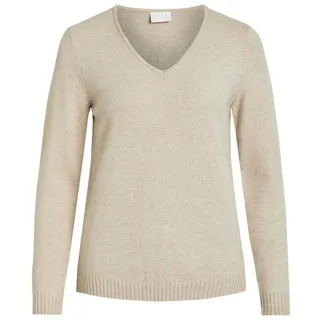 Vila Strickpullover Dünner Strickpullover Basic Stretch VIRIL VIRIL V-NECK L/S KNIT TOP - NOOS beige L (40)