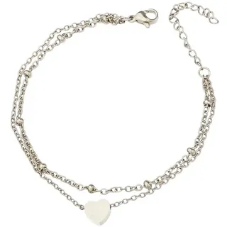 KARMA Fußkette mit Anhänger Fußkettchen mit Herz Anhänger Silber Gold oder Rosé Fusskette Geschenk, Fußschmuck Damen Urlaub Strand Edelstahl silberfarben