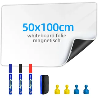 Magnetisch Whiteboard Folie - 50 * 100cm Magnetfolie Selbstklebend Weißwandtafel - Whiteboard Sticker DIY mit Marker, Board-Radierer und Magnet - Wandfolie für glatten Oberflächen in Schule Büro Haus