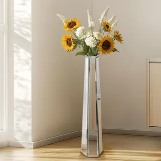Vrygle Bodenvase Silber 17,8x77 cm, große Dekovase für Pampasgras & Kunstpflanzen - Silber