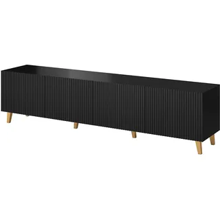 BIM Furniture TV-Schrank PAFOS 200 cm mit gefräster Front Hochwertiges MDF Lowboard Schrank TV Tisch Sideboard Kommode Hi-Fi Tisch Fernsehtisch Skandinavische Beine (Schwarz)