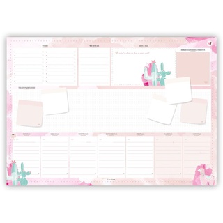 Rosa Schreibtischunterlage in DIN A2 aus Papier zum Abreißen. Mit Kaktus und Alpaka Motiv. Design in rosa und pinkem Aquarell besonders für Frauen...