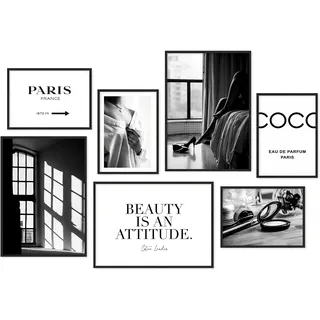 Hyggelig Home Premium Poster Set - 7 harmonische Bilder - Frau modern Frauenkörper schwarz weiß - Set Black and White - ohne Rahmen