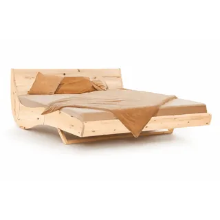 Geborgenschlafen FLESSA Massivholzbett 180 x 200 cm | Schwebebett aus unbehandeltem Zirbenholz mit verborgenem Rahmen | höhenverstellbar 31–39,5 cm | holzbett inkl. GS-Start Lattenrost