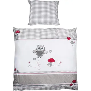 roba Babybettwäsche 80 x 80 cm - Adam & Eule - Bettwäsche Set 2 teilig für Babys - Decken & Kissenbezug mit Eulen Motiv für Mädchen & Jungen - Baumwolle - Mehrfarbig