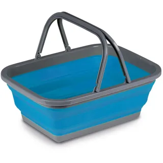 Faltbarer Schüssel mit Tragehenkel - rechteckig - 10 Liter - 38x29x15 cm - gefaltet 5 cm hoch - blau - Waschschüssel Spülschüssel Wasserschüssel - Kunststoff Spüle