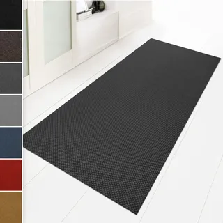 Floordirekt Schmutzfangmatte 67 x 150 cm Anthrazit, ideal auch als Schmutzfangteppich nach Maß, Teppich Flur Läufer, Küchenteppich - waschbar rutschfest, Sauberlaufmatte, Meterware (Hong Kong)