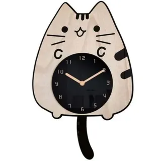 Wanduhr Aus Holz ‚Äûwedelnde Katze‚Äú ‚Äì Cartoon, Geräuschlos Und Kreativ ‚Äì Fürs Kinderzimmer ‚Äì Mit Pendel