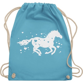 Shirtracer Turnbeutel »Pferd mit Herzen - Pferde Horse Reiter Reiterin Pferdeliebhaber Geschenk Pferdemädchen - Pferd & Pferde - Turnbeutel«, turnbeutel pferde türkis - pferdetaschen mädchen - reiterzubehör blau