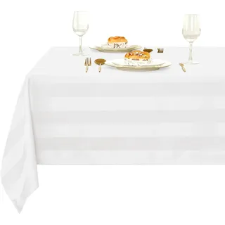 XWZO Tischdecke Gestreift Abwaschbar Eckig tischdecken Lotuseffekt Schmutzabweisend Wasserabweisend Tafeldecke Weiß 130 x 130cm
