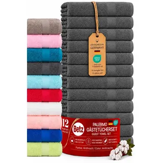 Betz Palermo Gästehandtücher Set 12-teilig – 12× Gästehandtuch 30×50 cm, 100% Baumwolle 360 g/m2, weich & saugstark, Oeko-TEX® Farbe anthrazit