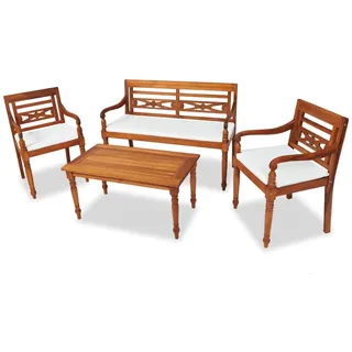 4-tlg. Garten-lounge-set Mit Auflagen Massivholz Teak
