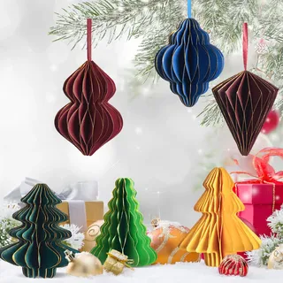 EASY JOY 6 Stück Baumschmuck Weihnachten,Papier Weihnachtsbaum,Hängende Papier Waben Deko,Weihnachten Tischdekoration,Weihnachtskugeln für Weihnachtsbaum deko,Esstisch,Kaminsims