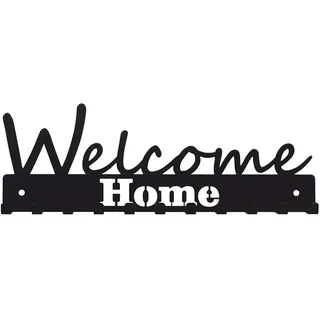 Bentatec Schlüsselbrett Welcome Home - schwarz mit 11 Schlüsselhaken