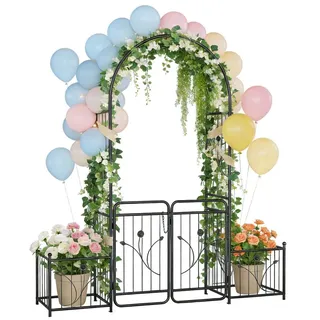 FIVMEN Rosenbogen Gartenbogen Torbogen Metall Rankgitter Rosenbögen mit Tür, Rankgitter Garten Rosenhilfe für Rosen und Kletterpflanzen, Schwarz