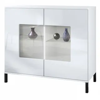 Vladon Kommode Grömitz 92,5 x 83,5 x 35 cm Weiß matt / Weiß Hochglanz