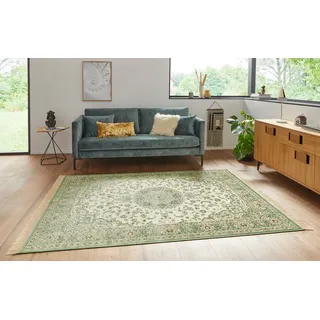 HANSE Home Teppich Antik Nain, rechteckig, Höhe: 5 mm, Orientalisch mit Fransen, Orient, Wohnzimmer, Schlafzimmer, Esszimmer grün|weiß 95 cm x 140 cm x 5 mm