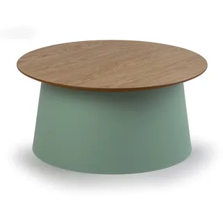 Kunstoff-Couchtisch SETA mit Holzplatte, Durchmesser 69 cm, Eiche/grün