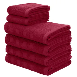 Handtuch Set MY HOME "Demara, Gästetücher, Handtücher" Handtücher (Packung) Gr. (6 St.), rot Handtuch-Sets unifarbene Handtücher, Hoch-Tief-Struktur Quadrate, 100% Baumwolle