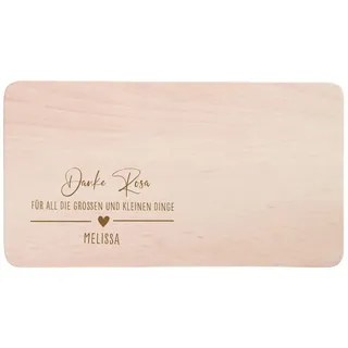 AWASG Frühstücksbrett Danke - Personalisiert mit Namen - Holzbrett zum Bedanken als Dankeschön - Buche 22 x 12 cm