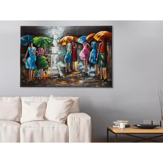Casablanca Deko Bild Wandbild Wohnzimmer groß - Metallbild 3D Optik - Motiv: Frauen im Regen mit Regenschirm - rechteckig handgefertigt - mehrfarbig bunt 120 x 80 cm