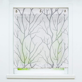 Joyswahl Voile Ösenrollo Transparente Raffrollo ohne Bohren mit Äste-Motiv »Tatjane« Schals Küche Fenster Vorhänge BxH 60x140cm weiß-grau mit Ösen 1er Pack