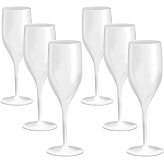Doimoflair Sektglas aus Kunststoff Bruchsicher Sektkelch Plastik Weiß 16 cl. Set 6 Stück