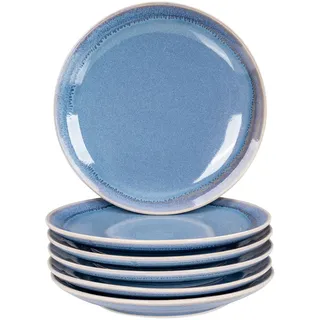 levandeo 6er Set Steingut Teller Ø20cm Blau Speiseteller 6 Personen Geschirr Dessertteller Mikrowellenfest Spülmaschinenfest Modern Design