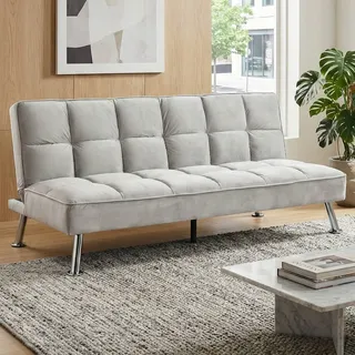 Mendler Sofa HWC-K21, Klappsofa Couch Schlafsofa, Nosagfederung Schlaffunktion Liegefläche 181x107cm ~ Samt, grau