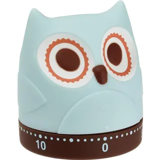 TFA Dostmann 38.1039 EULE Küchen-Timer, mechanisch, Eieruhr lustig, Retro, Gummierter Kunststoff, L 61 x B 61 x H 71 mm, Hellblau-braun