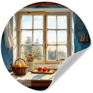 MuchoWow Wandsticker Stillleben - Küche - Fensterblick - Fenster - Vintage (1 St), Tapetensticker Selbstklebend, Wandbild Wohnzimmer, 80x80 cm 80 cm x 80 cm x 0.1 cm