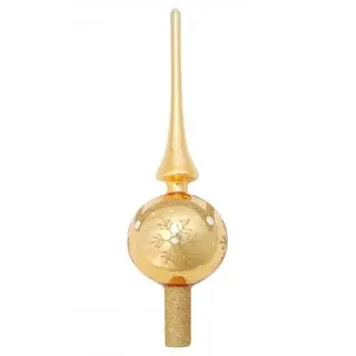 Lauschaer Christbaumschmuck - Christbaumspitze glänzend Gold mit Glitter Dekor in Gold, Schneeflocke, Länge ca. 28 cm