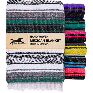 EL Paso Designs Mexikanische Yoga-Decke, buntes Falsa-Serape, Park, Yoga, Picknick, Strand, Terrasse, weiche gewebte Satteldecke, Boho-Heimdekoration (jägergrün)