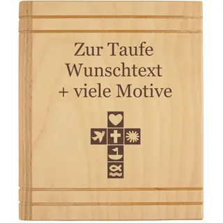 Spardose Taufe mit Gravur individuell mit Name, Spruch, Motiv - Sparbuch aus Holz personalisiert, Taufgeschenk, Taufspardose, Geldgeschenk für Mädchen, Jungen zur Taufe
