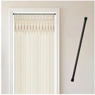 Cozyor Türvorhang Makramee 132 x 200 cm Boho Vorhang Fenstervorhang Raumteiler (1 St), Schlaufen, Baumwolle, mit Vorhangstange ohne Bohren beige, Wandteppich Wandbehang beige
