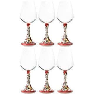 Casa Padrino Luxus Keramik Weinglas 6er Set Rot / Mehrfarbig H. 23,5 cm - Handgefertigte & handbemalte Weingläser - Hotel & Restaurant Accessoires - Luxus Qualität - Made in Italy