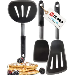 DI ORO Pfannenwender Silikon - 315°C Hitzebeständige Silikonspatel, BPA-frei - Küchenhelfer-Set für beschichtete Pfannen - Spatel für Eier, Crêpes und Burger - Robustes Küchenutensilien-Set (3-Teilig)