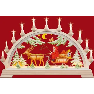 Kunstgewerbe Taulin Schwibbogen Nikolaus mit Schlitten, farbig - 65x40 cm
