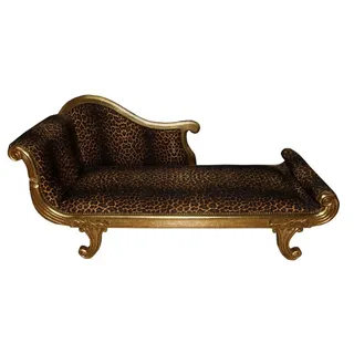Casa Padrino Barock Chaiselongue Modell XXL Leopard / Gold- Antik Stil