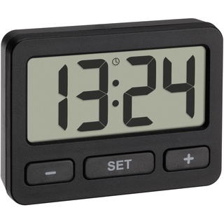 TFA Dostmann Digitale Miniuhr, 60.2035.01, mit Tastensperre-Funktion, Tischuhr, auch geeignet für Auto/Wohnmobile, Uhr für Klausuren & Examen, klein und handlich, mit Magnet und Ständer, schwarz
