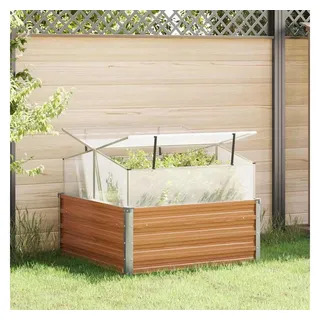 vidaXL Garten-Hochbeet verzinkter Stahl mit Gewächshaus 100 x 100 x 77 cm Hellbraun