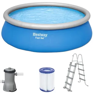 BESTWAY Fast Set Aufstellpool ⌀ 457 x 122 cm Blau inkl. Filterpumpe + Leiter