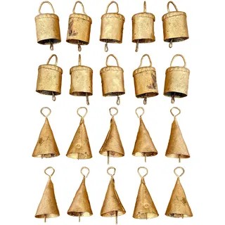 Vivanta Gold Kuh Glocken - 20 Kleine Glocken Rustikale Metall Hängende Glocken zum Basteln, Vintage Jingle Bells zum Basteln, Weihnachtsglocken Dekorationen, Bauernhauskränze, Hexenglocken